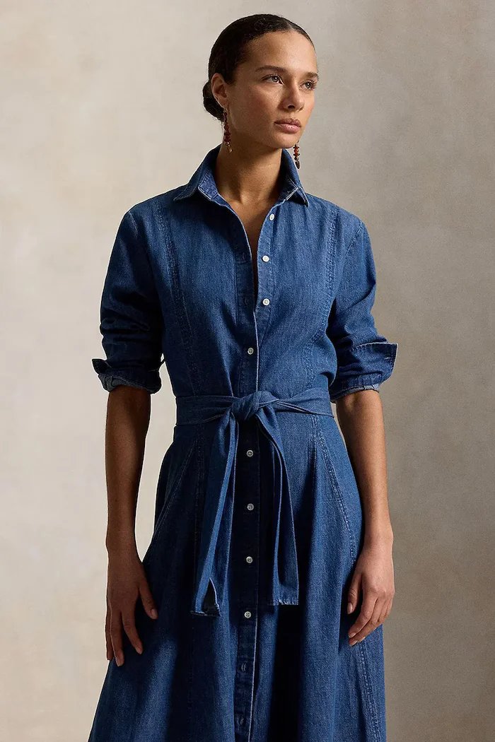 Polo Ralph Lauren разкроена рокля от деним синя 211B23998