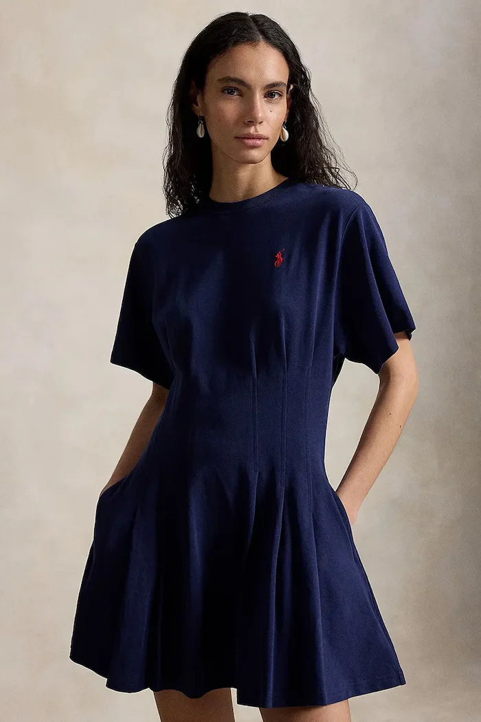 Polo Ralph Lauren разкроена рокля от памук JERSY-KNT-DRESSES тъмносиня 211A96342004
