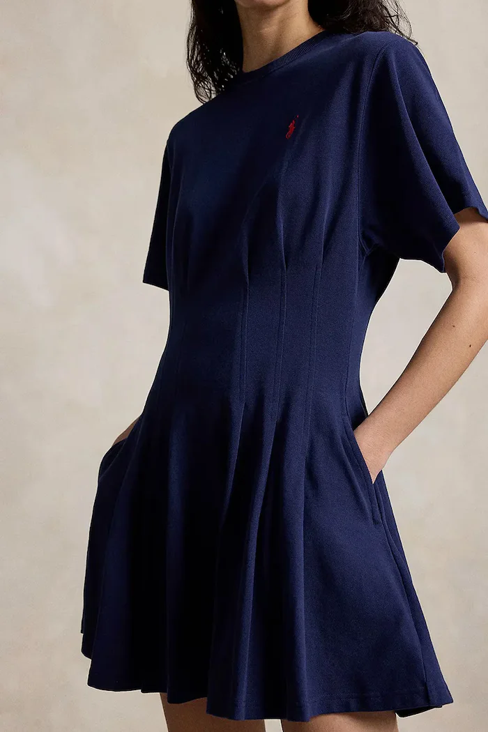 Polo Ralph Lauren разкроена рокля от памук JERSY-KNT-DRESSES тъмносиня 211A96342004