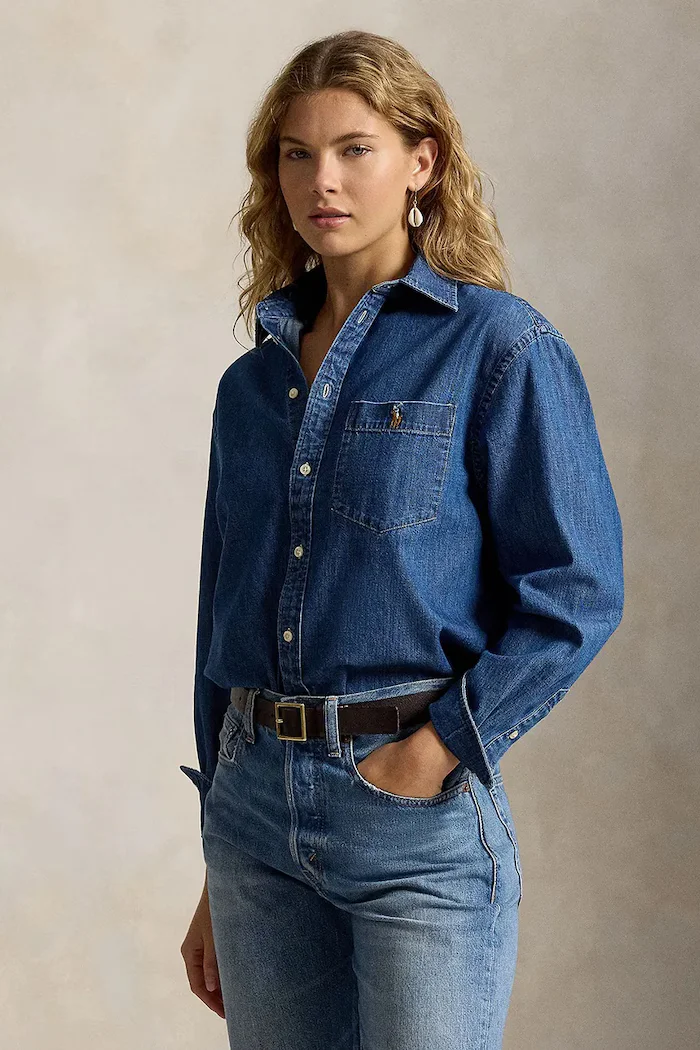 Polo Ralph Lauren риза дамска от деним синя 211B17146
