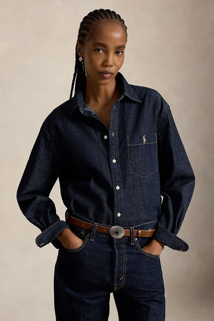 Polo Ralph Lauren риза дамска от деним тъмносиня 211B17136