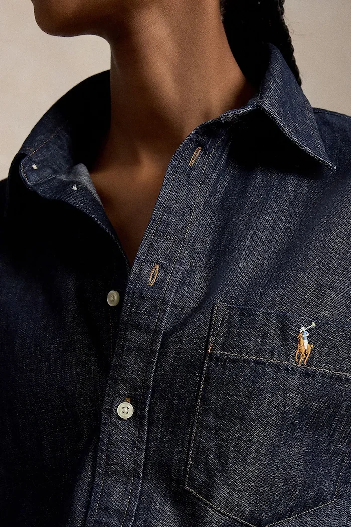 Polo Ralph Lauren риза дамска от деним тъмносиня 211B17136