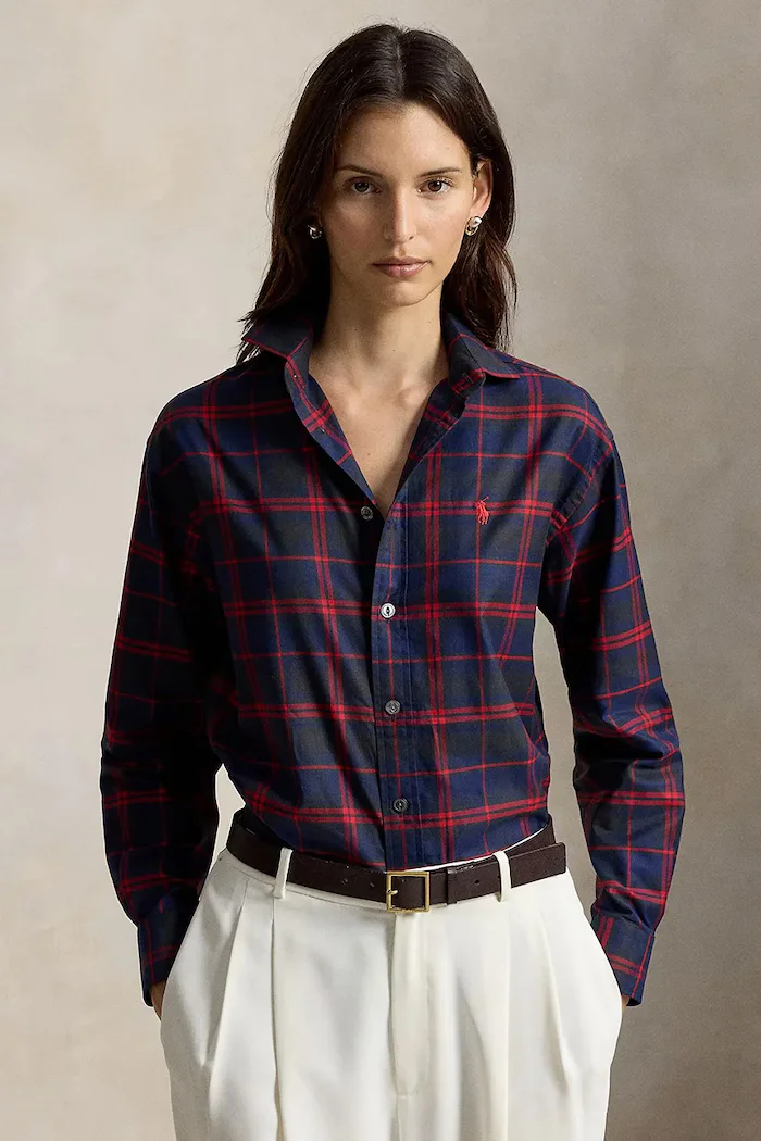 Polo Ralph Lauren риза дамска от памук червена на каре 211B23715