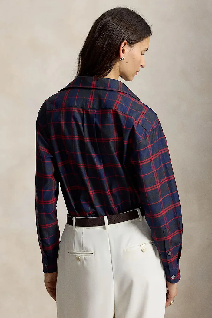 Polo Ralph Lauren риза дамска от памук червена на каре 211B23715