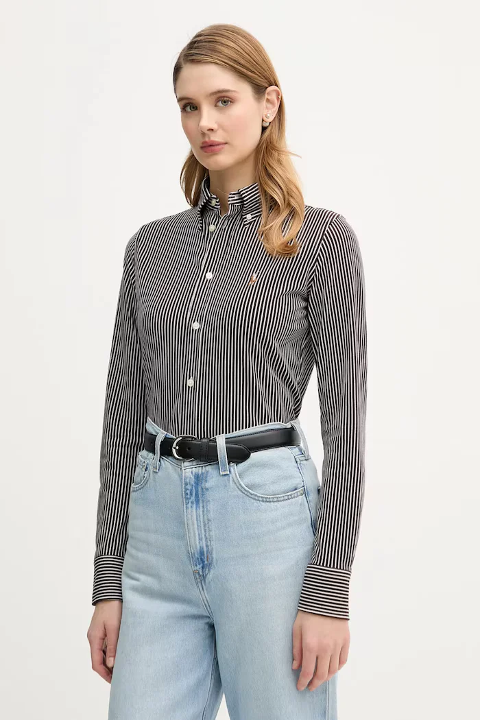 Polo Ralph Lauren риза дамска от памук кафява на райе 211910131