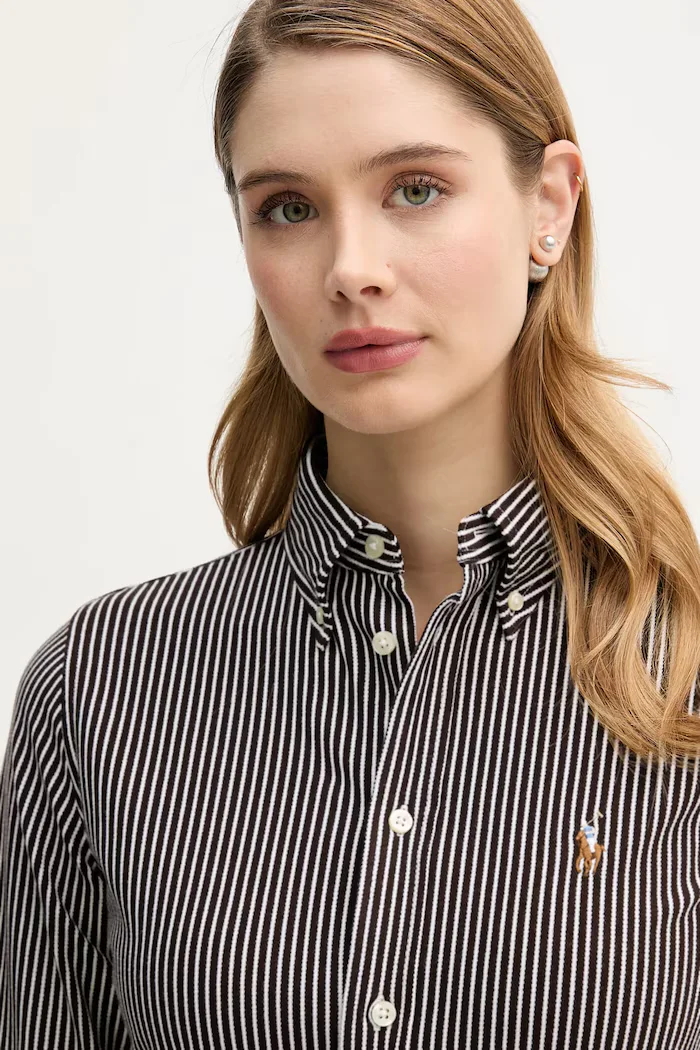 Polo Ralph Lauren риза дамска от памук кафява на райе 211910131