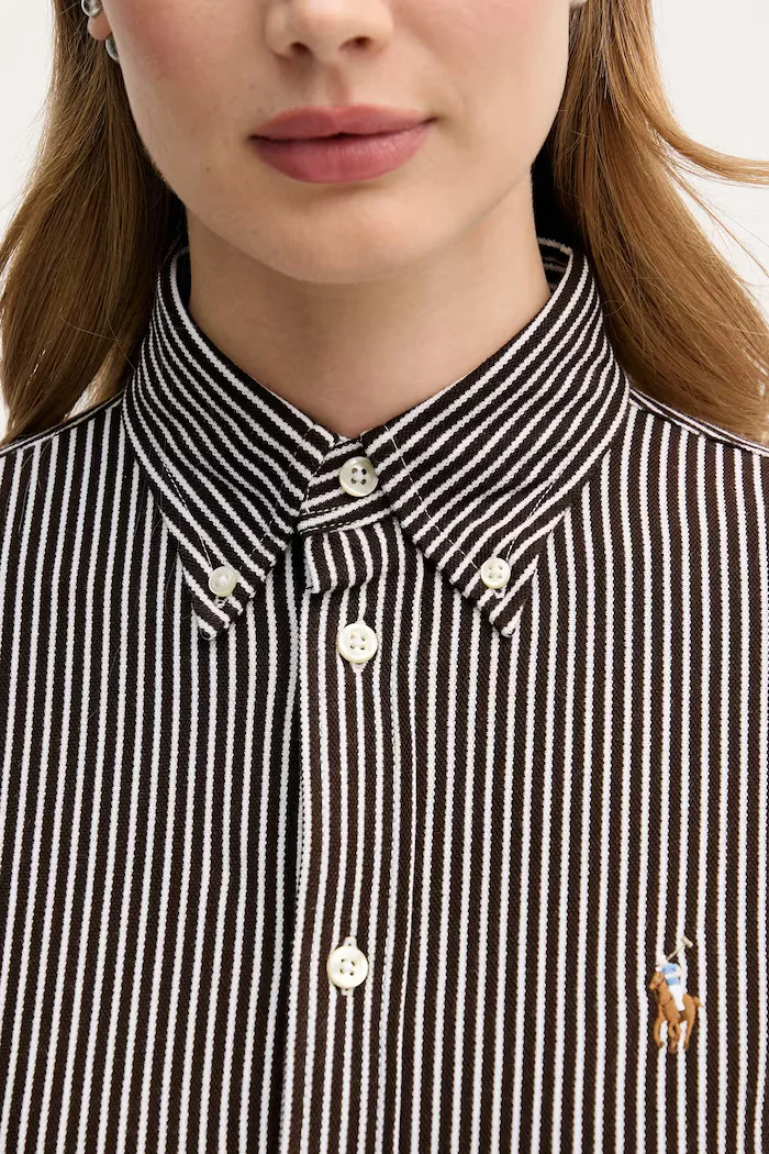 Polo Ralph Lauren риза дамска от памук кафява на райе 211910131