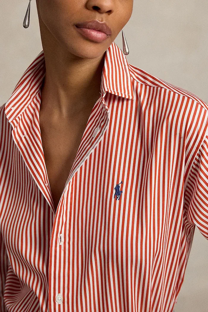 Polo Ralph Lauren риза дамска от памук оранжева на райе 211910743