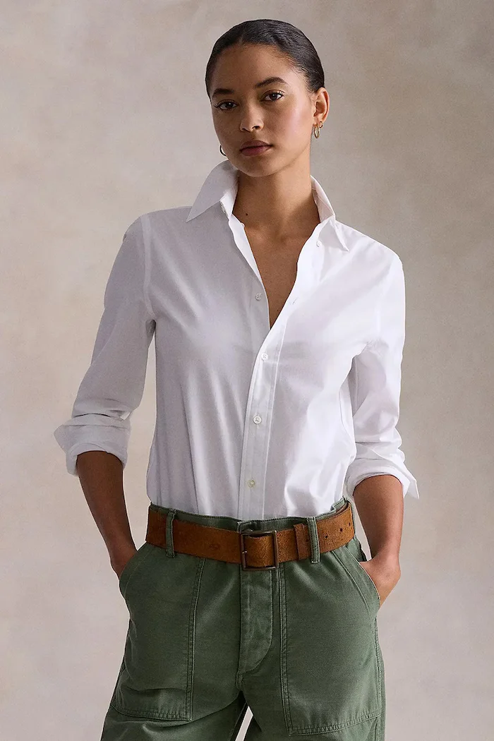 Polo Ralph Lauren риза дамска от памук с еластан бяла 211941509