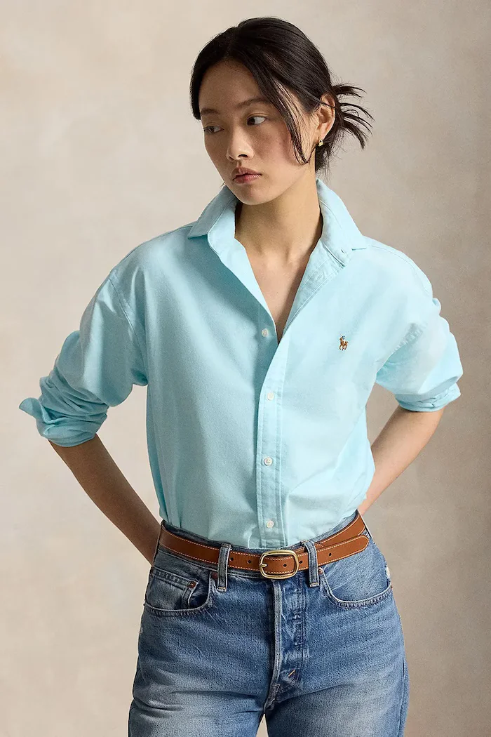 Polo Ralph Lauren риза дамска от памук синя 211B28999