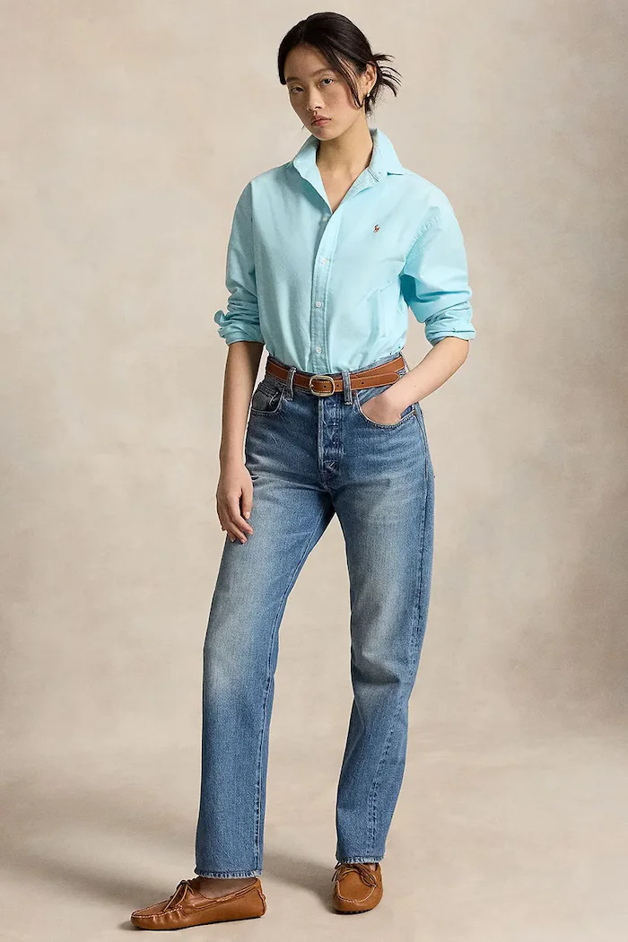 Polo Ralph Lauren риза дамска от памук синя 211B28999