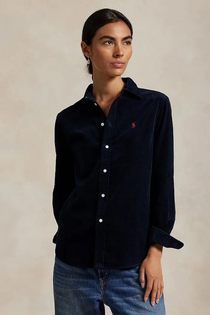 Polo Ralph Lauren риза дамска от памук тъмносиня 211A93203