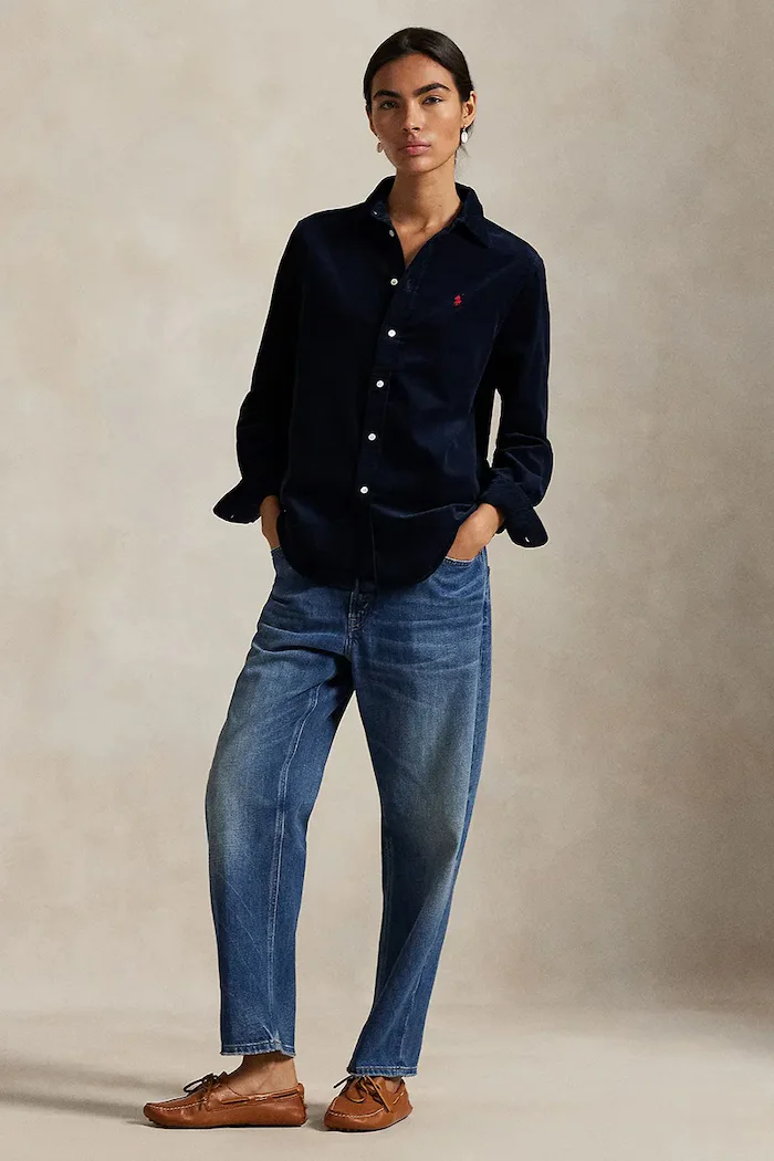 Polo Ralph Lauren риза дамска от памук тъмносиня 211A93203
