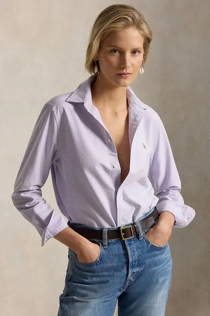 Polo Ralph Lauren риза дамска от памук виолетова 211970736