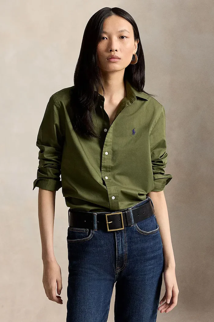 Polo Ralph Lauren риза дамска от памук зелена 211A92177