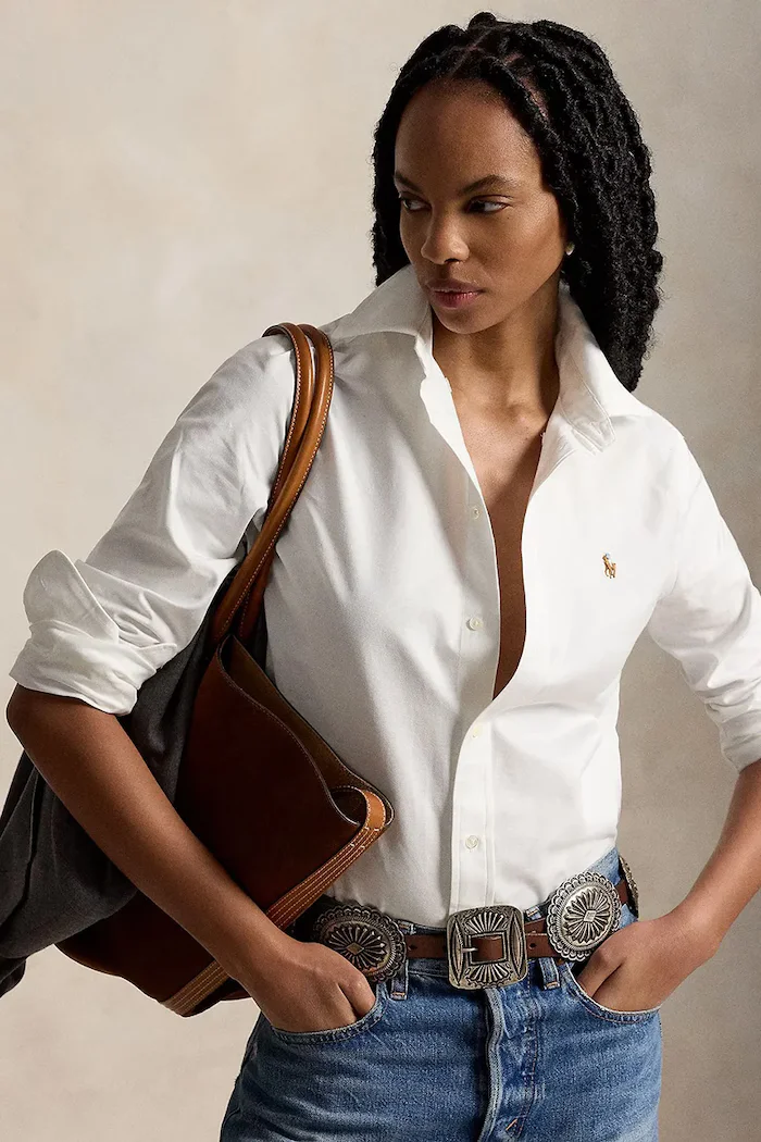 Polo Ralph Lauren Риза дамска в бяло със стандартна кройка с класическа яка 211941520