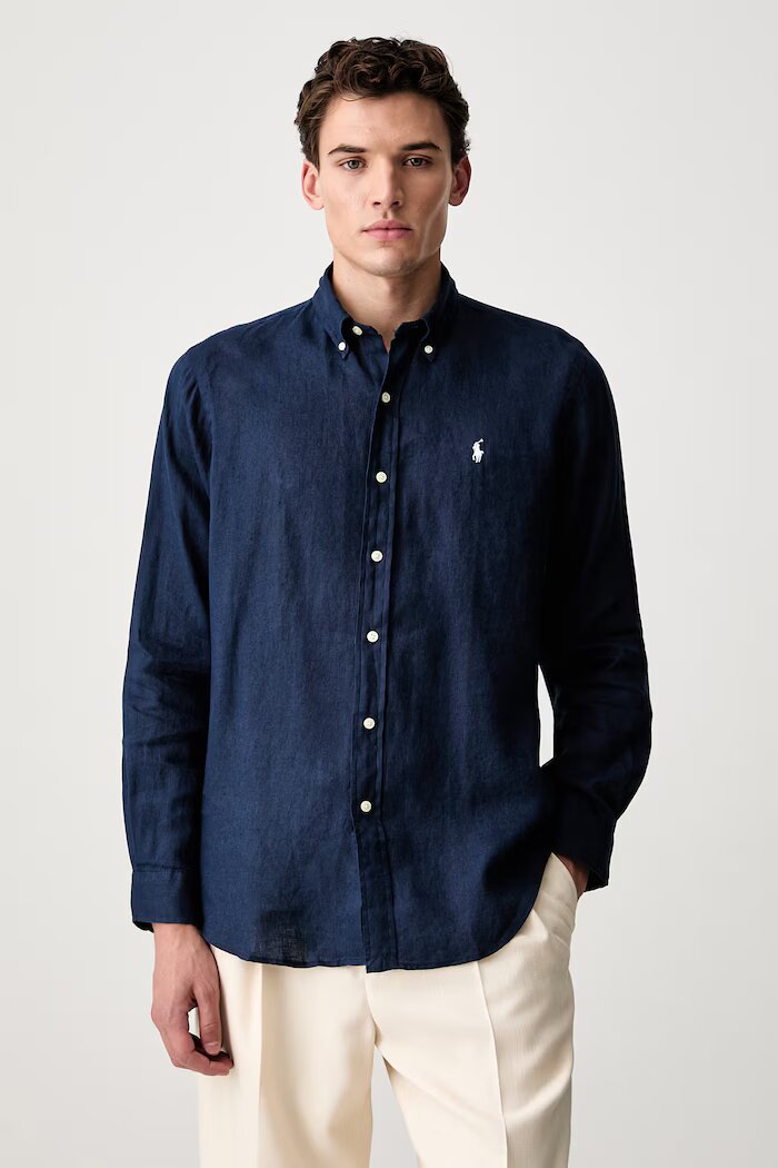 Polo Ralph Lauren риза мъжка от лен Long Sleeve Sport Shirt тъмносиня 710966294