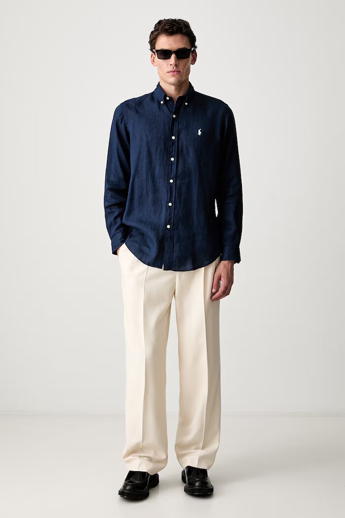 Polo Ralph Lauren риза мъжка от лен Long Sleeve Sport Shirt тъмносиня 710966294