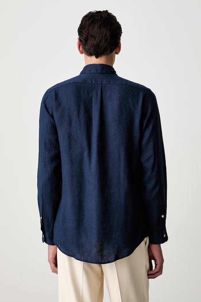 Polo Ralph Lauren риза мъжка от лен Long Sleeve Sport Shirt тъмносиня 710966294