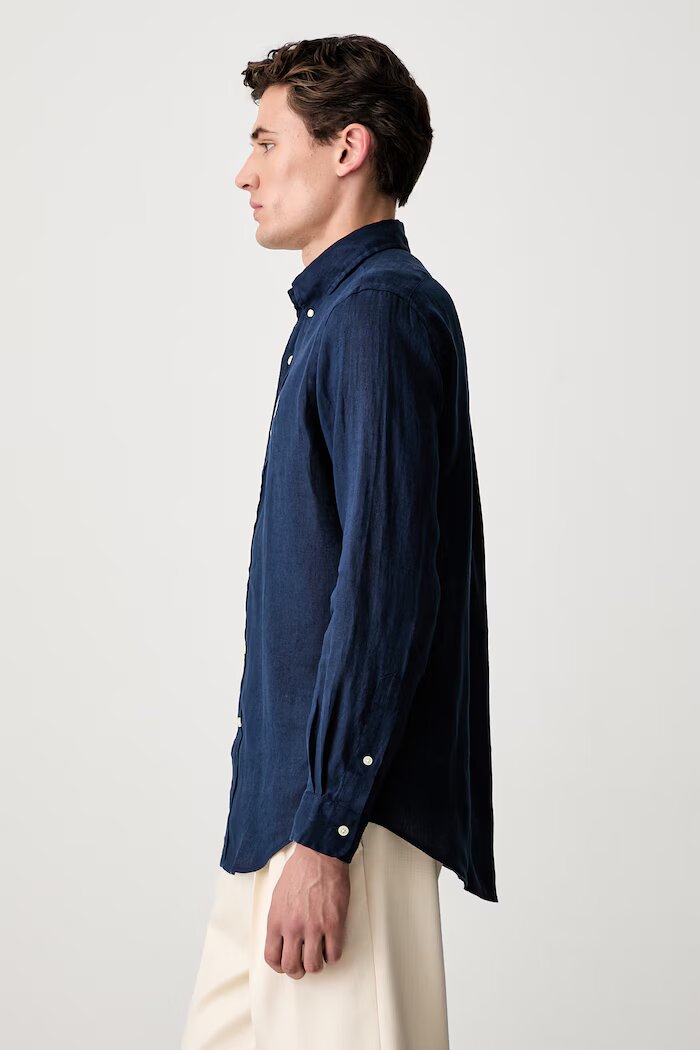 Polo Ralph Lauren риза мъжка от лен Long Sleeve Sport Shirt тъмносиня 710966294