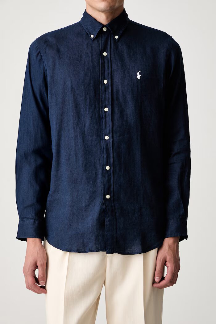 Polo Ralph Lauren риза мъжка от лен Long Sleeve Sport Shirt тъмносиня 710966294