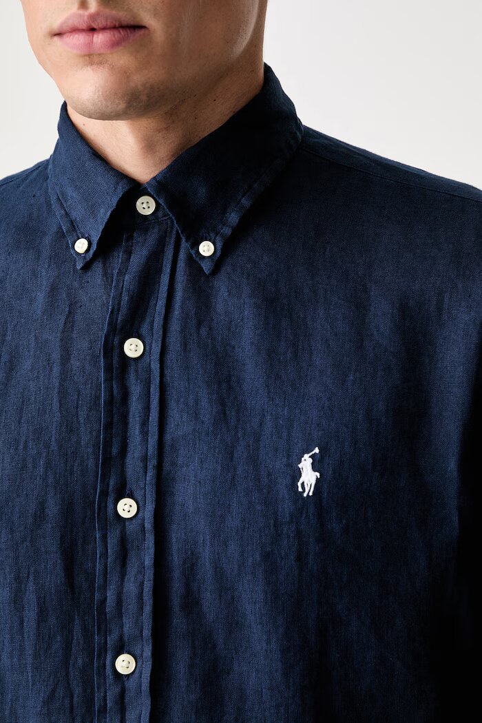 Polo Ralph Lauren риза мъжка от лен Long Sleeve Sport Shirt тъмносиня 710966294