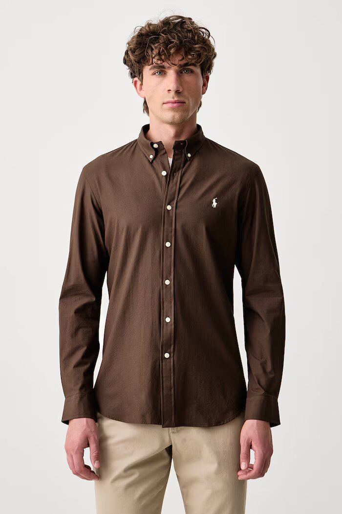 Polo Ralph Lauren риза мъжка от памук с еластан кафява 710929348