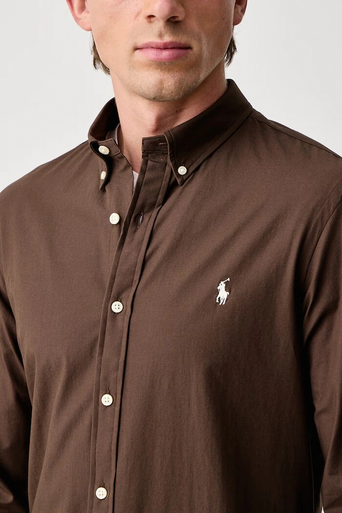 Polo Ralph Lauren риза мъжка от памук с еластан кафява 710929348