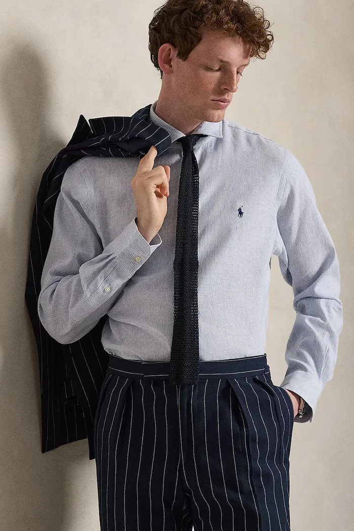 Polo Ralph Lauren риза мъжка от памук синя 710B16697