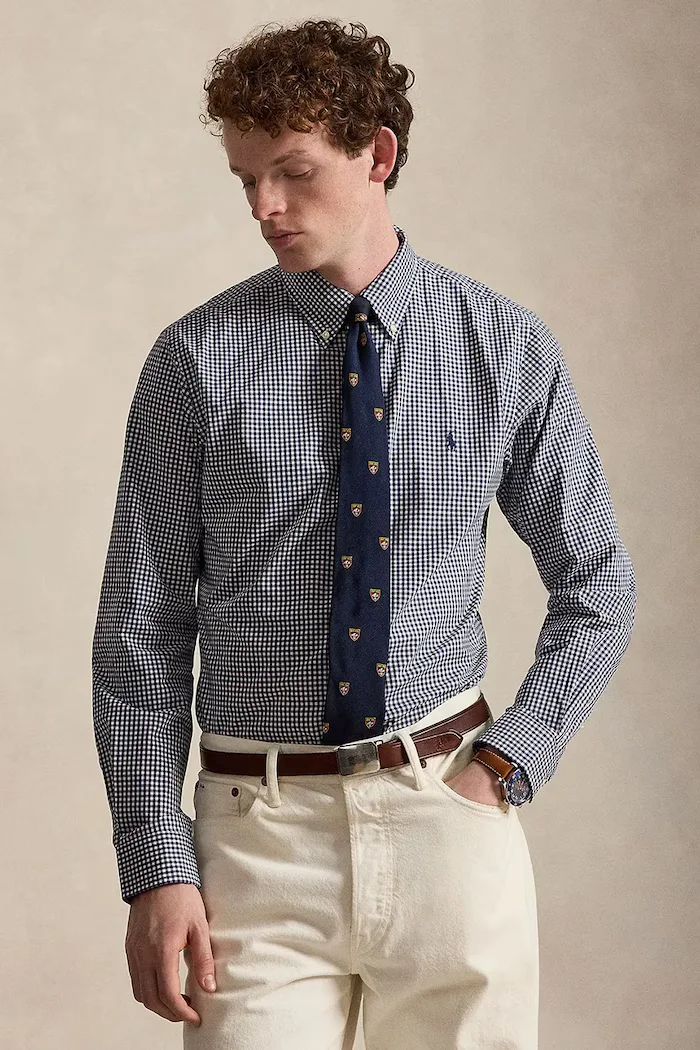 Polo Ralph Lauren риза мъжка от памук синя на каре 710929347