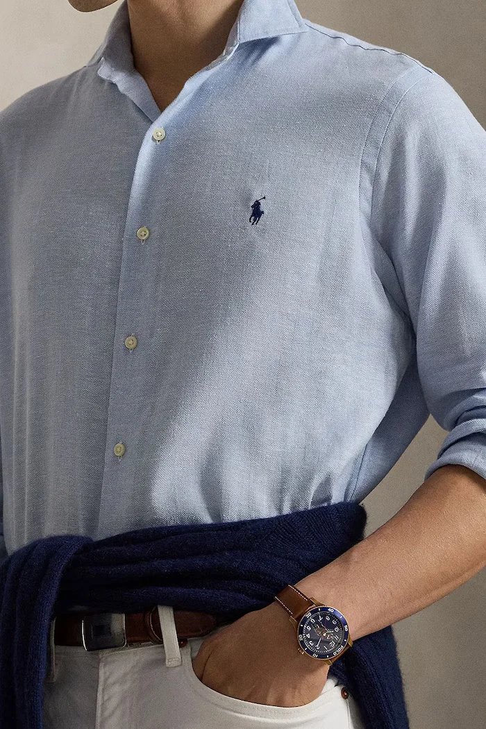 Polo Ralph Lauren риза мъжка от вълна синя с изчистена шарка 710B16696