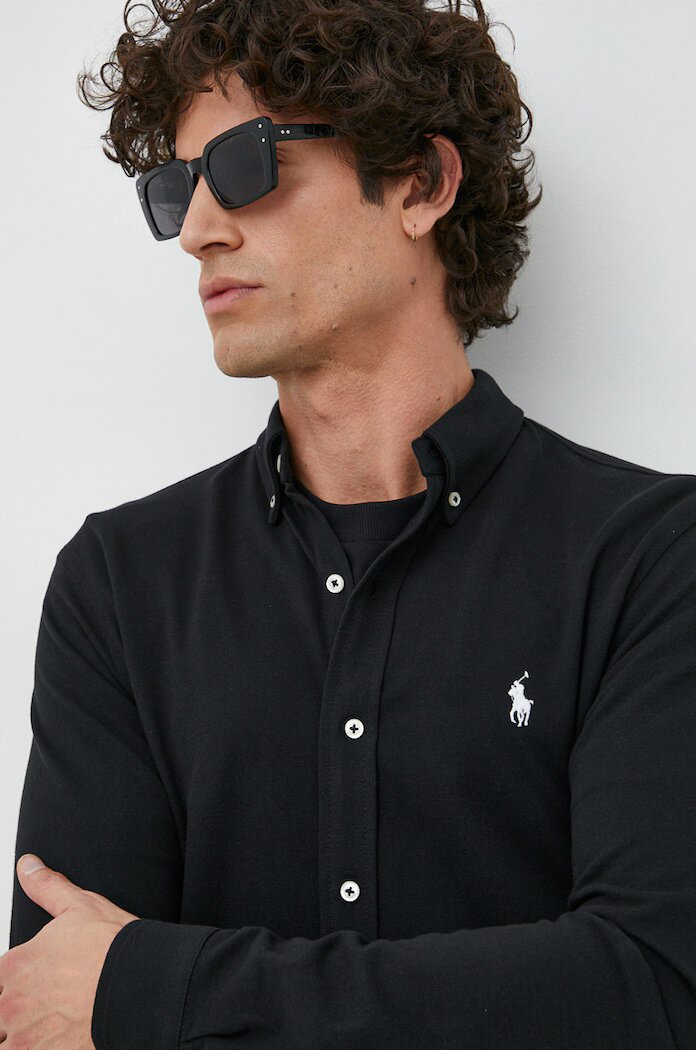 Polo Ralph Lauren риза мъжка памучна черна 710654408