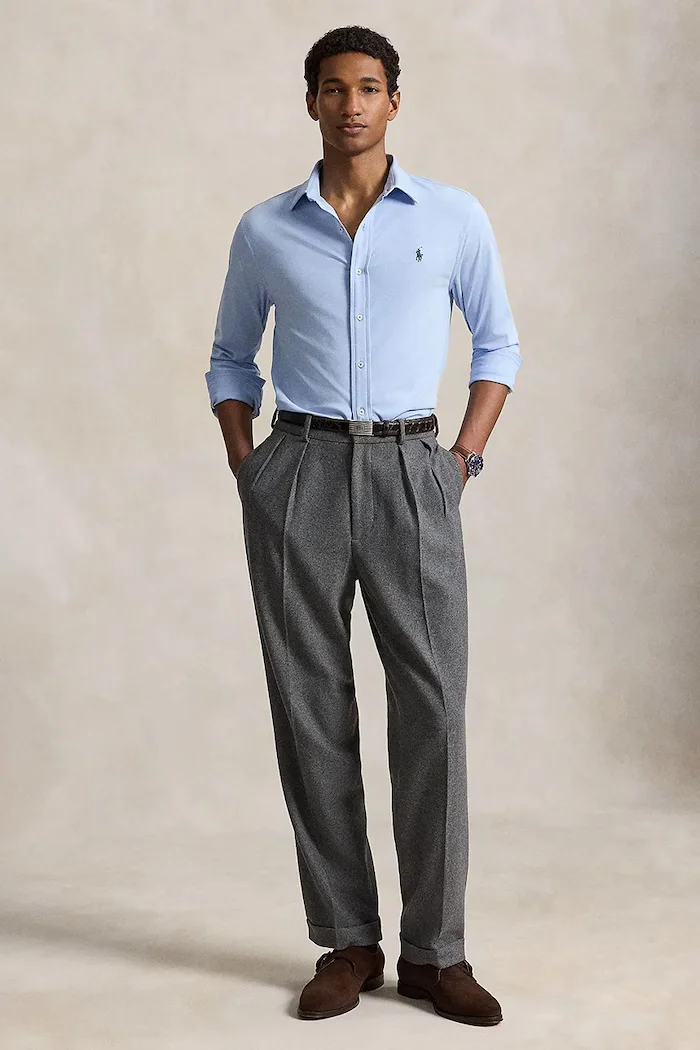 Polo Ralph Lauren риза мъжка с памук синя 710B26145