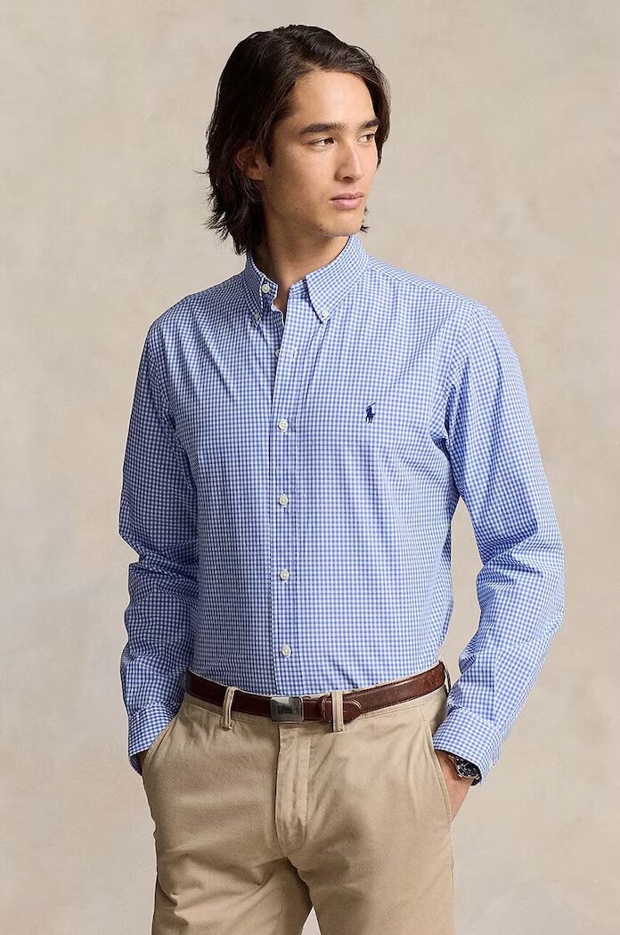 Polo Ralph Lauren Риза мъжка в синьо с кройка по тялото яка копче 710928254