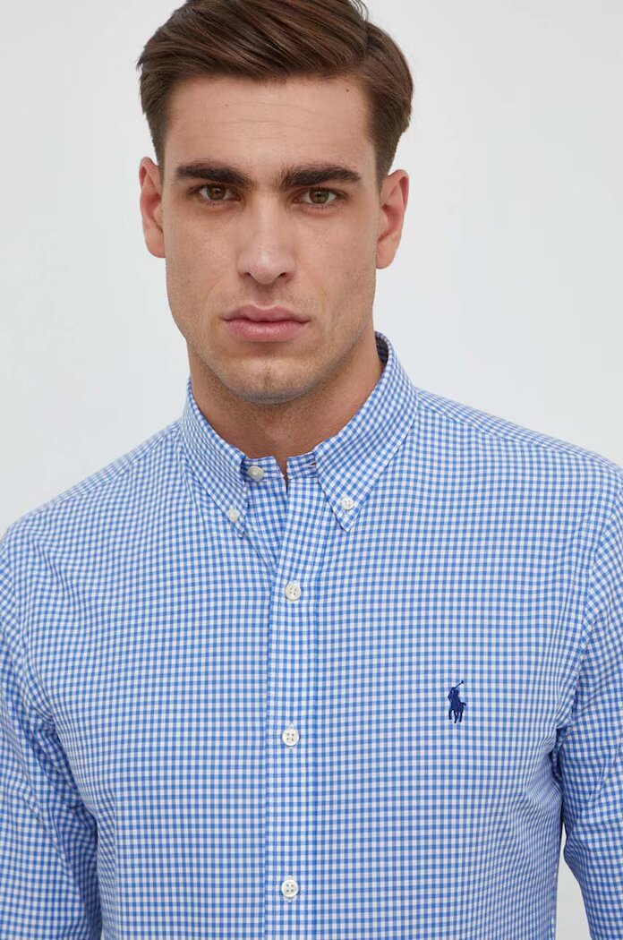 Polo Ralph Lauren Риза мъжка в синьо с кройка по тялото яка копче 710928254