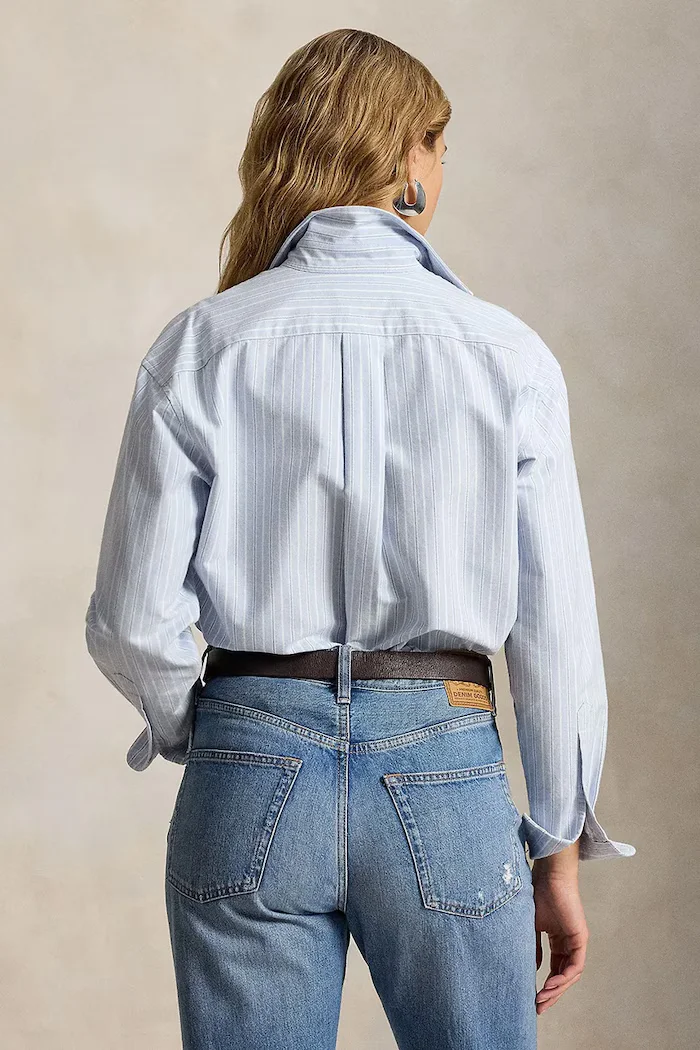 Polo Ralph Lauren риза тип Оксфорд дамска от памук синя 211B21507