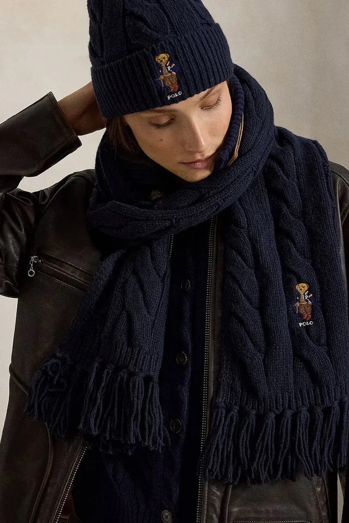 Polo Ralph Lauren шал дамски от вълнена материя тъмносин 455P18119