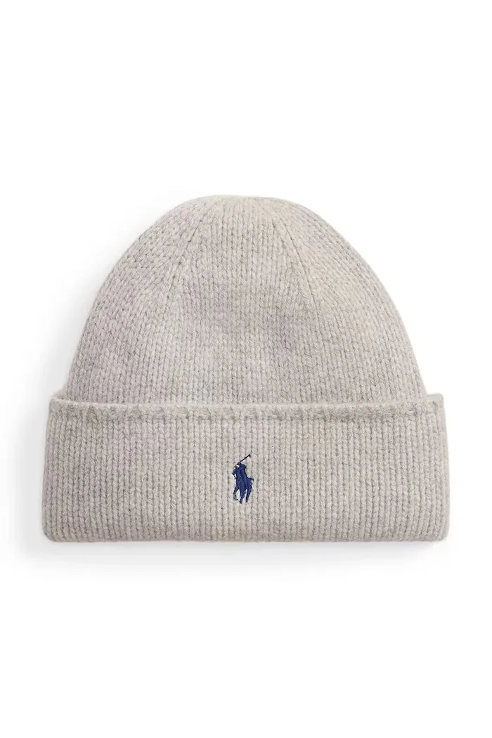 Polo Ralph Lauren шапка beanie дамска от мериносова вълна сива 455954355