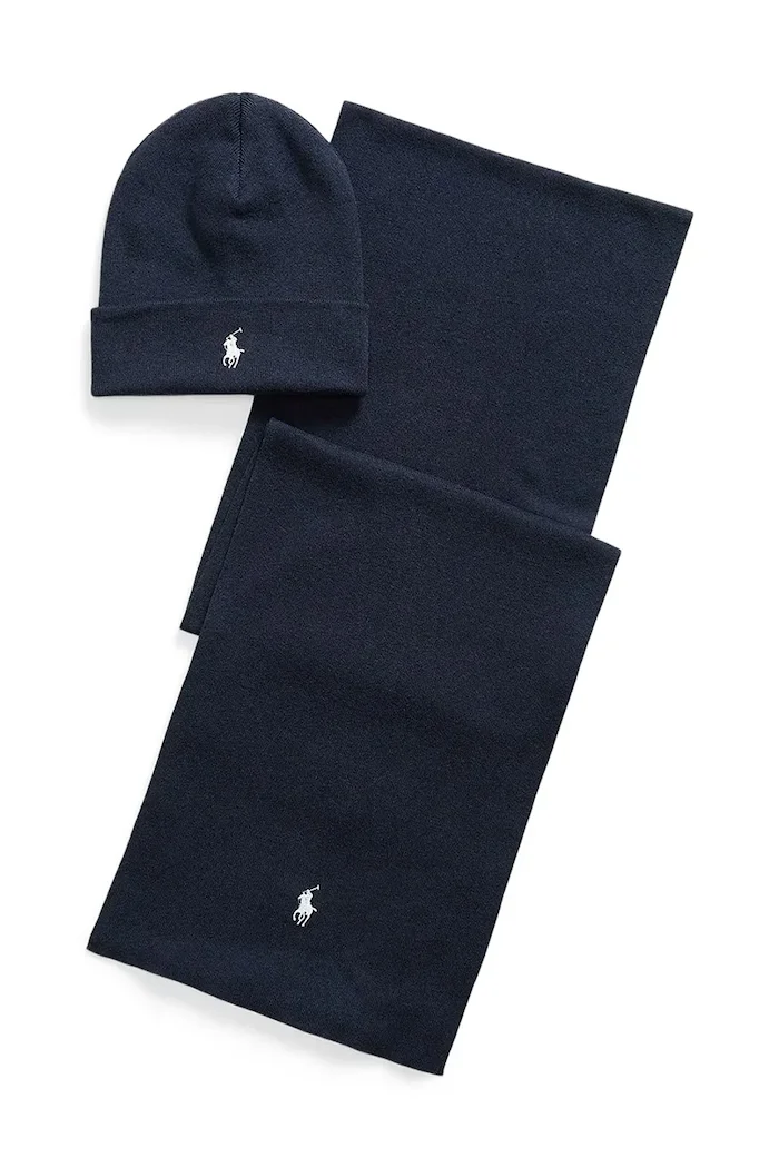 Polo Ralph Lauren шапка и шал мъжки от памук тъмносин 710B28980