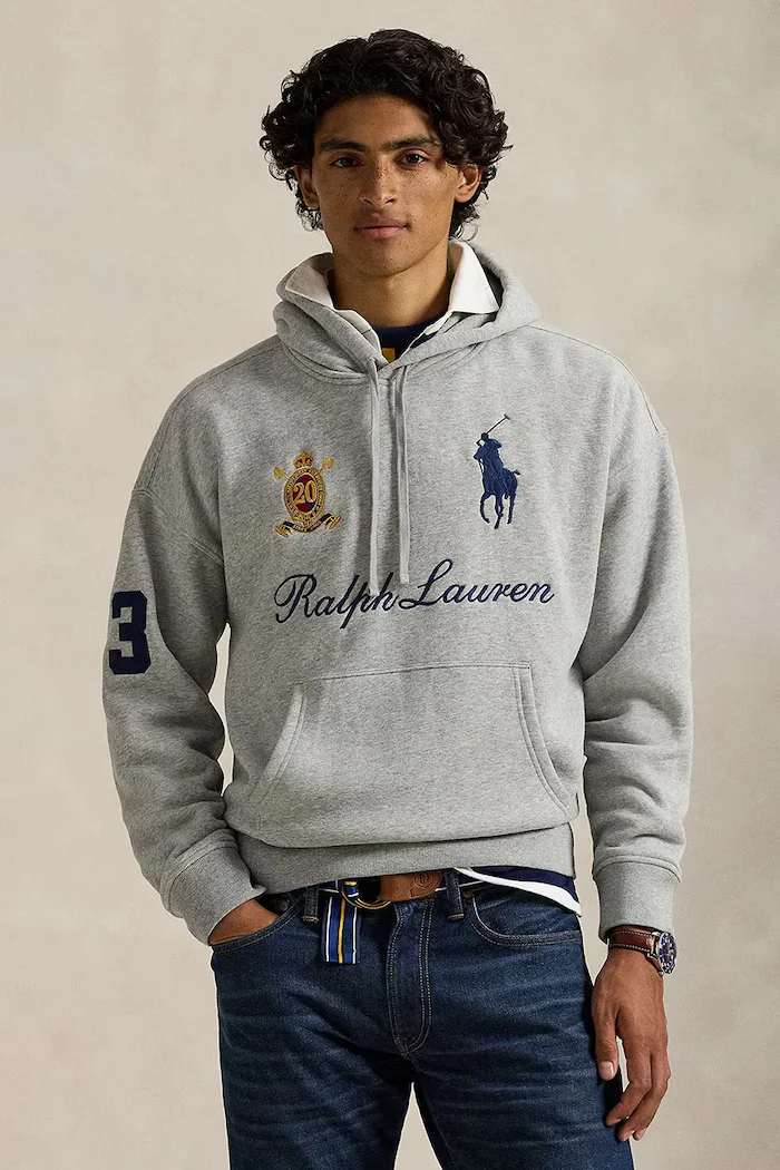 Polo Ralph Lauren Суичър мъжки в сиво с качулка с десен 710P03957