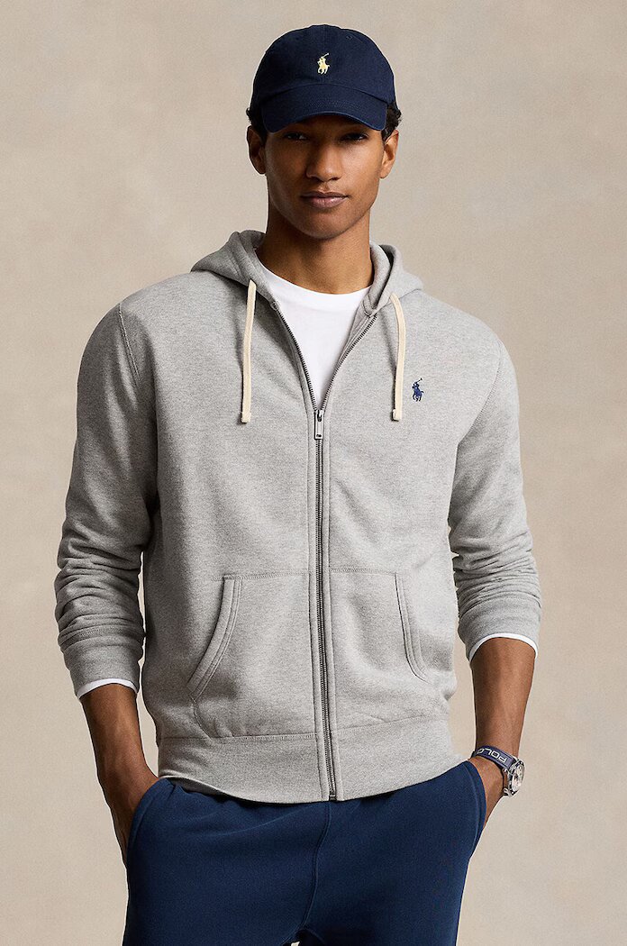 Polo Ralph Lauren Суичър RL Fleece Longsleeve в сиво с качулка с изчистен дизайн 710813297