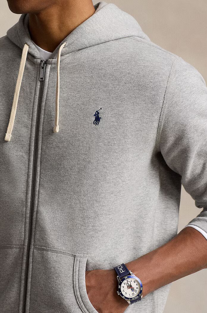 Polo Ralph Lauren Суичър RL Fleece Longsleeve в сиво с качулка с изчистен дизайн 710813297