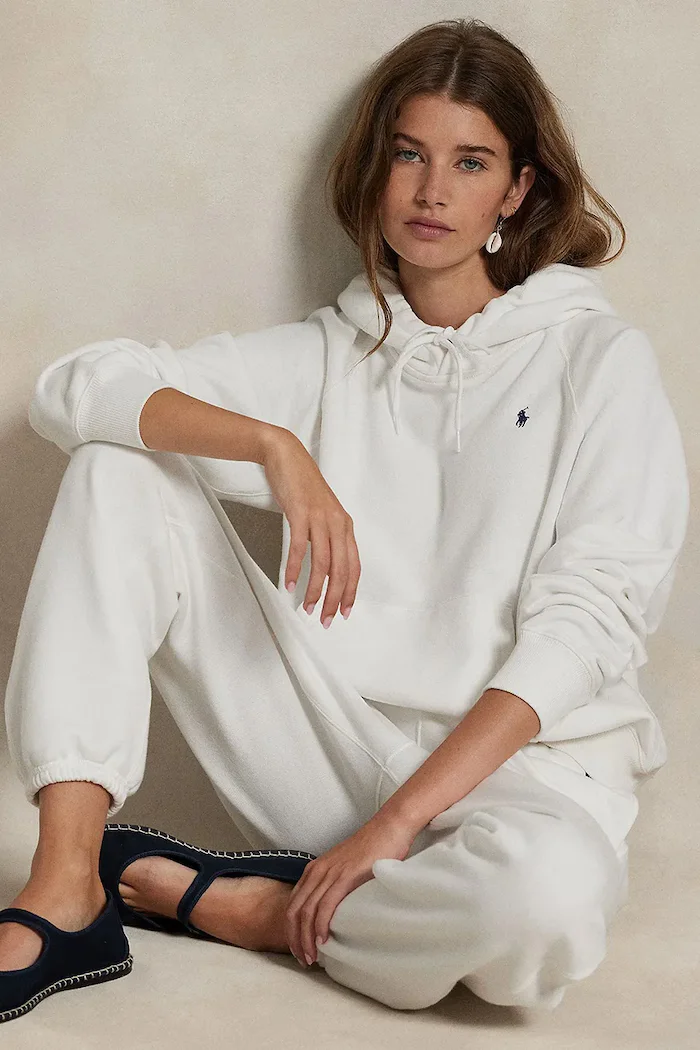 Polo Ralph Lauren суичър с качулка дамски с памук бял 211971691