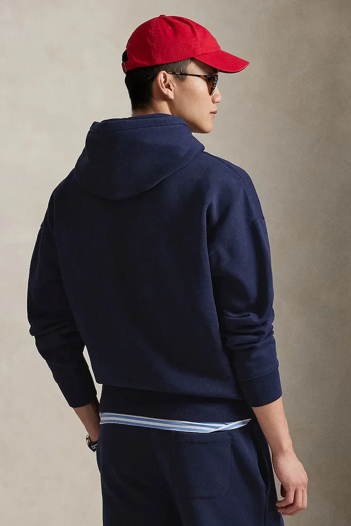 Polo Ralph Lauren Суичър с памук в тъмносиньо с качулка с изчистен дизайн 710B14761