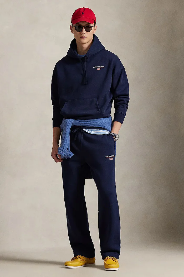 Polo Ralph Lauren Суичър с памук в тъмносиньо с качулка с изчистен дизайн 710B14761