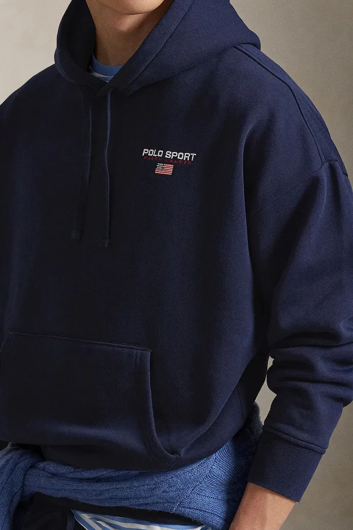 Polo Ralph Lauren Суичър с памук в тъмносиньо с качулка с изчистен дизайн 710B14761