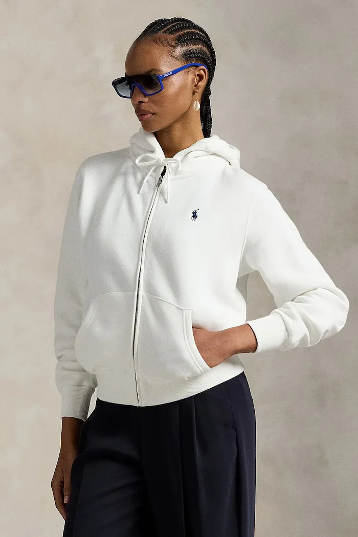 Polo Ralph Lauren суичър с цип и качулка дамски с памук бял 211971699