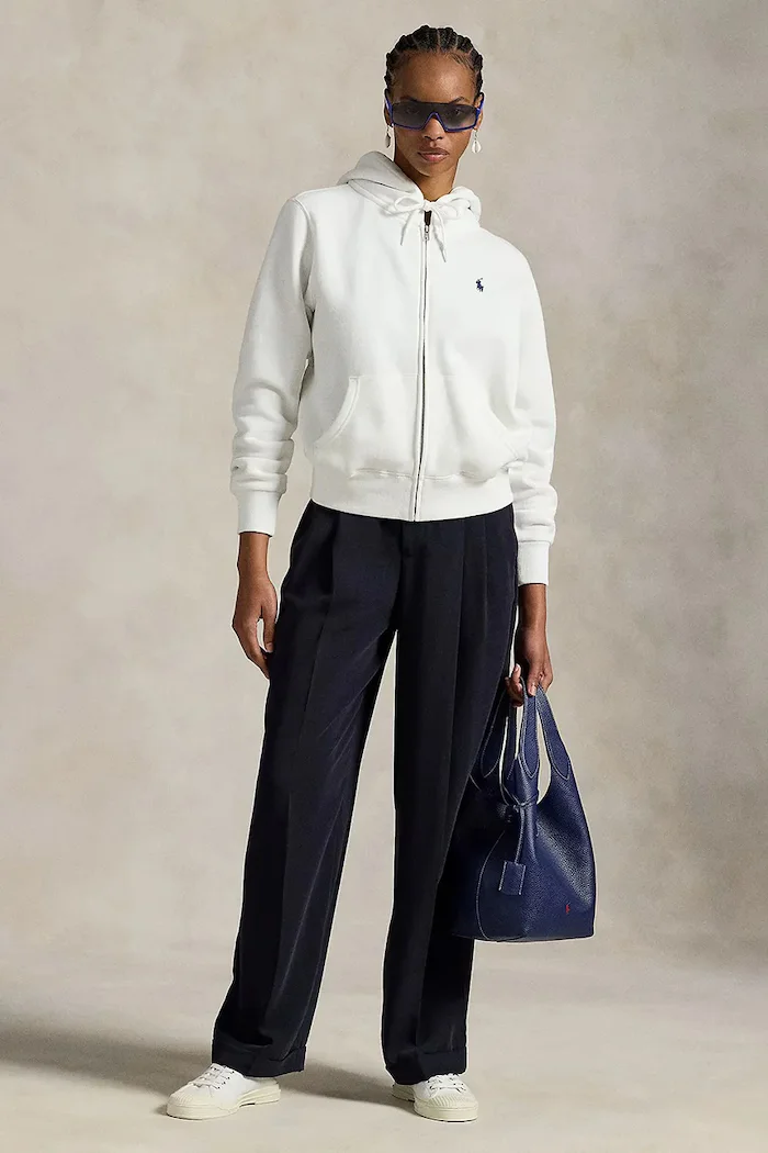 Polo Ralph Lauren суичър с цип и качулка дамски с памук бял 211971699