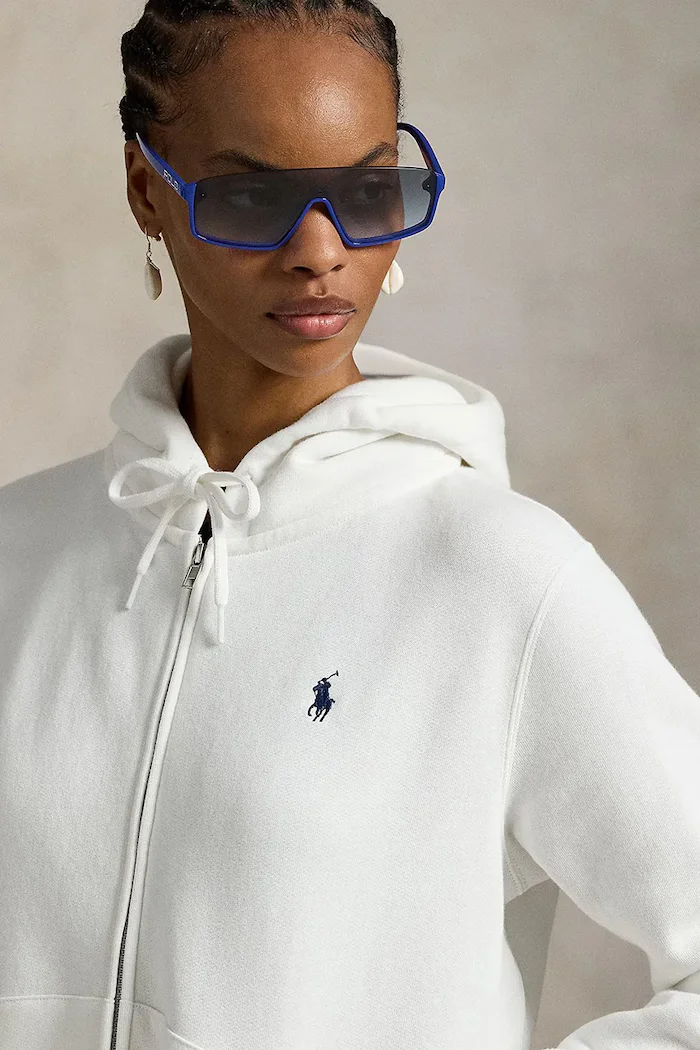 Polo Ralph Lauren суичър с цип и качулка дамски с памук бял 211971699