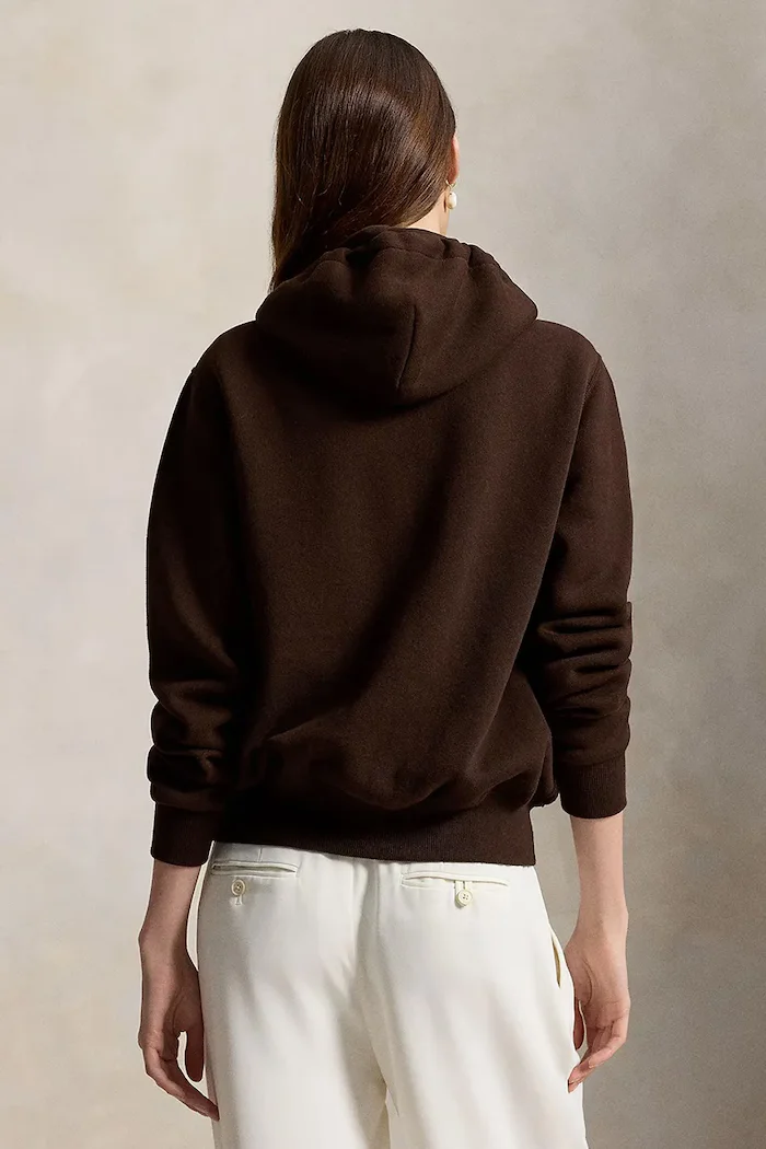 Polo Ralph Lauren суичър с цип и качулка дамски с памук кафяв 211971699